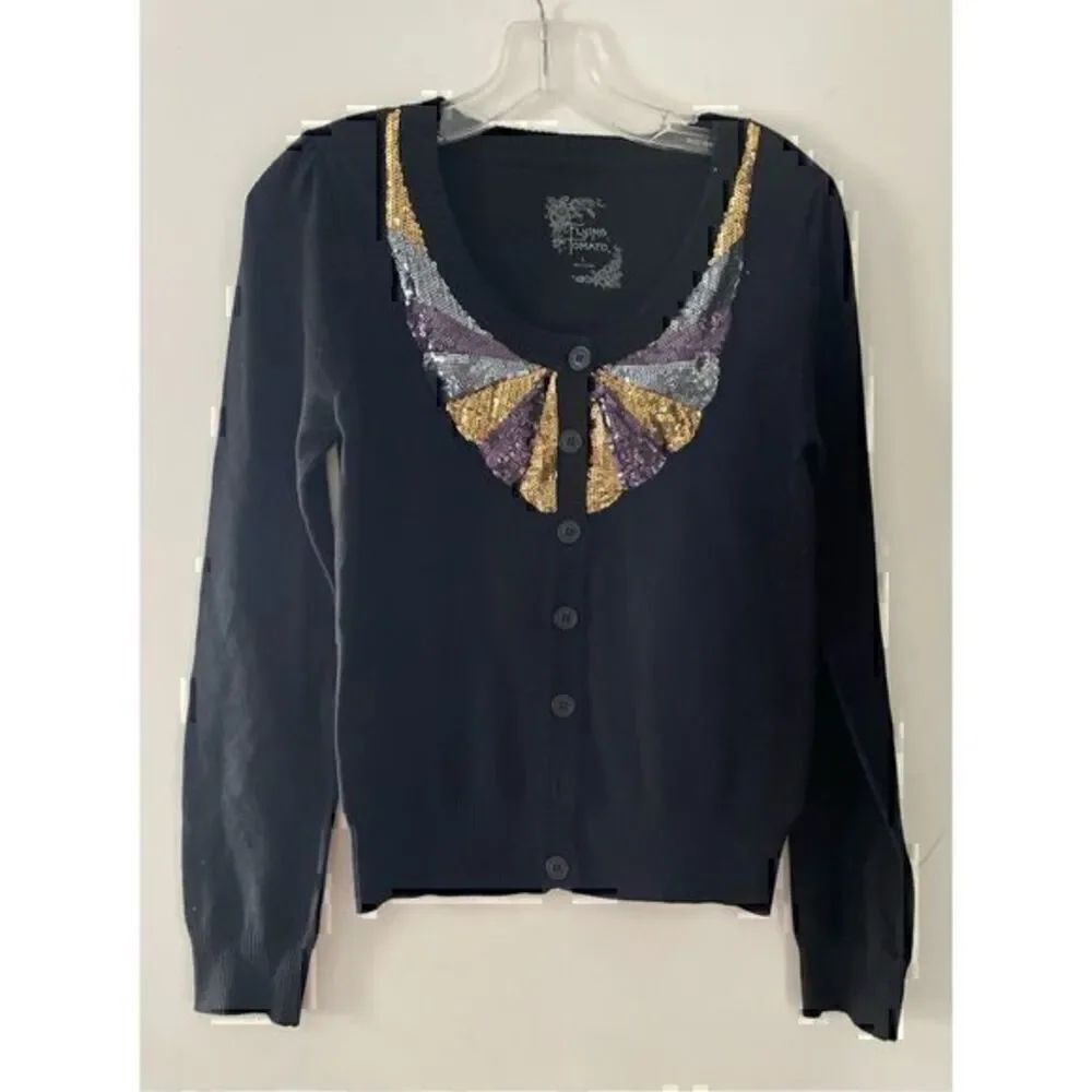 EUC Black, Gold, Silver & Purple Sequined Cardigan by Flying Tomato size Large